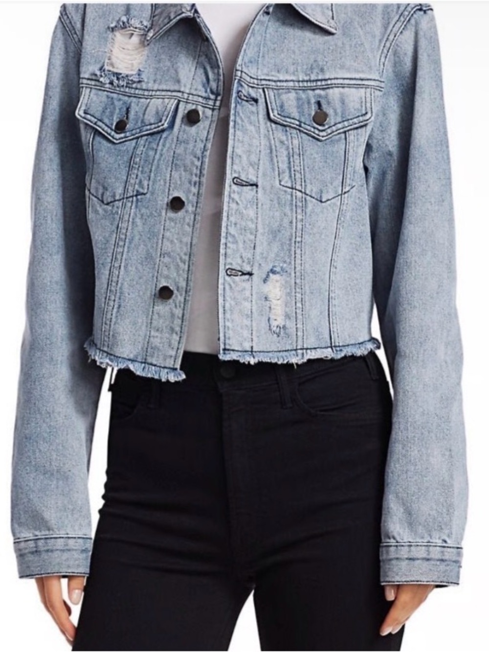 Ava/Kris Light Wash Distressed Cropped Denim Jacket - Size S